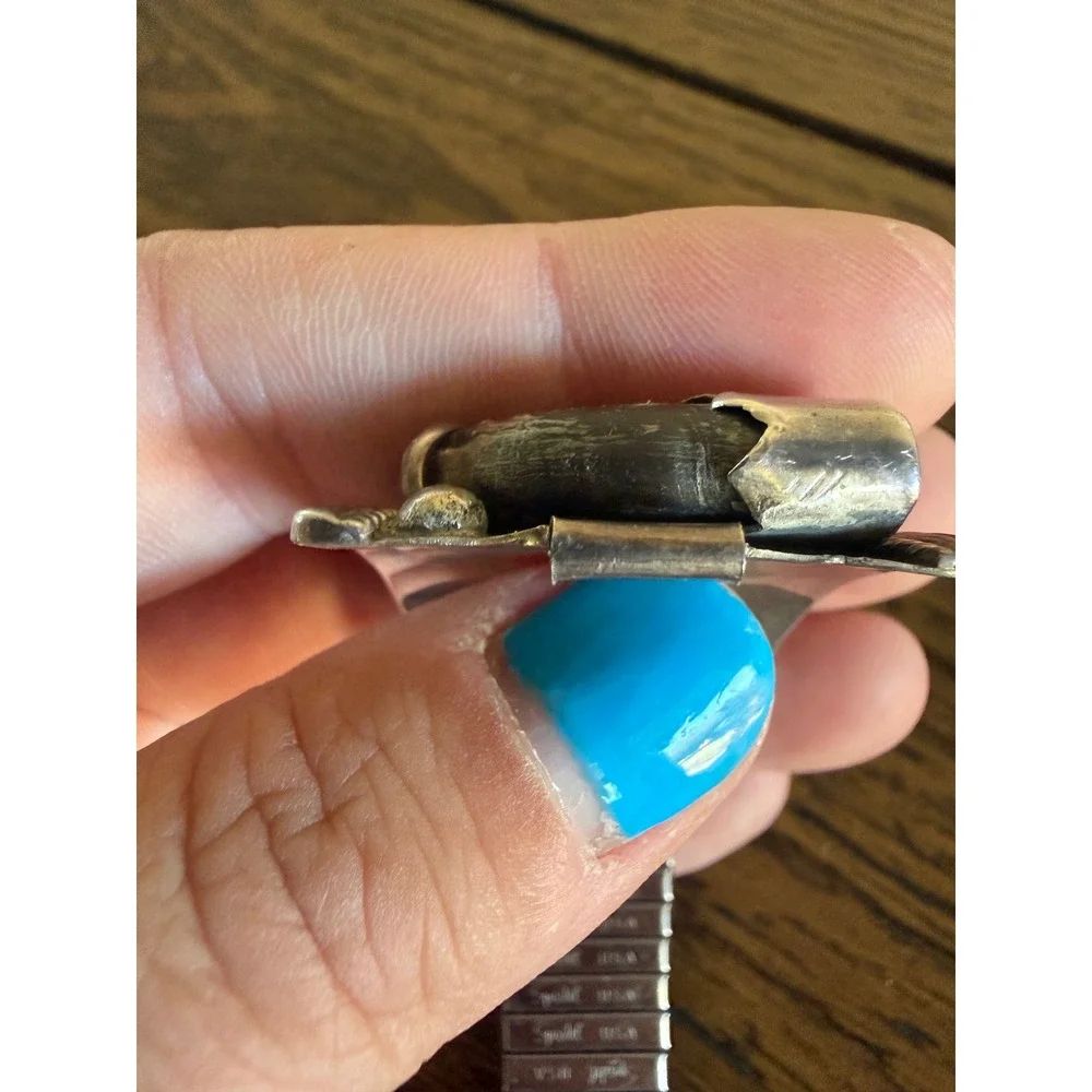 Vintage Navajo Sterling Silver Turquoise Coral Bear Claw Watch Band Old Pawn DDC
